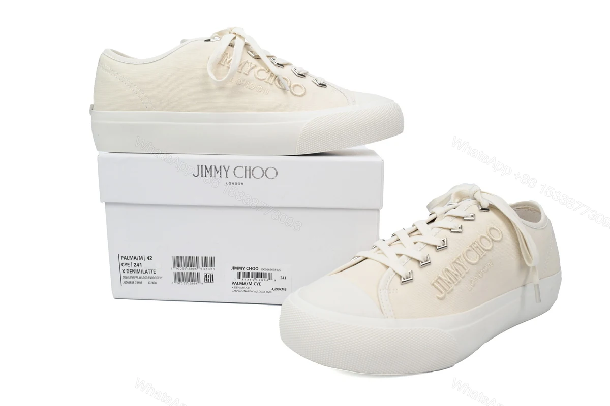 View 2 of Jimmy Choo Palma Maxi White Canvas Platform Trainers PALMAMAXIFCYE