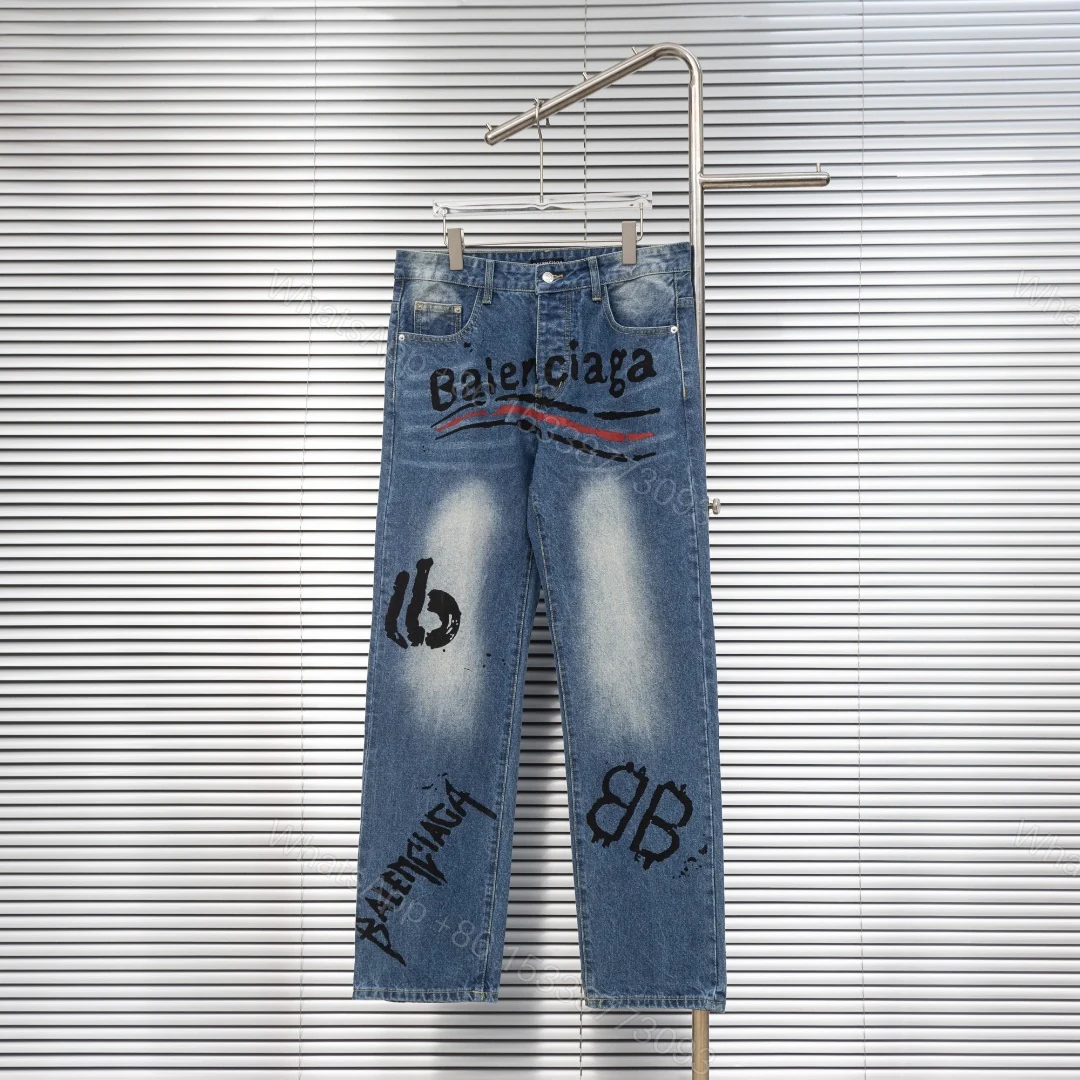 Balenciaga A貨男士字母刷印牛仔褲 潮感設計復古水洗款 — view 1