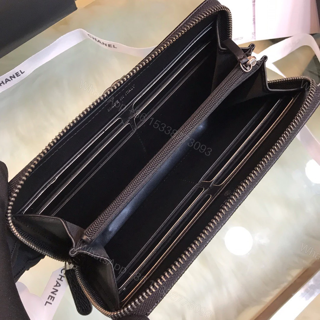 View 3 of Chanel Wallet Like Auth Black Grained Leather Silver Lock 19x10cm