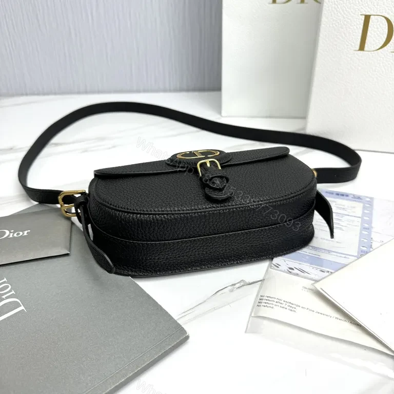 View 9 of Compact Black Leather Crossbody with Gold CD Closure