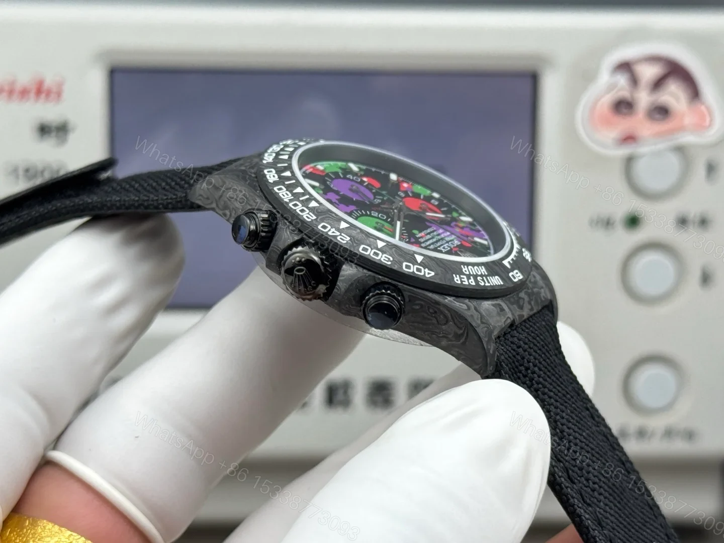 View 7 of Rolex Daytona Carbon Fiber Joker Replica 40MM Premium Black Fabric Strap Custom Edition RG-ROLEX-DAYTONA-BLACK-CARBON-FIBER