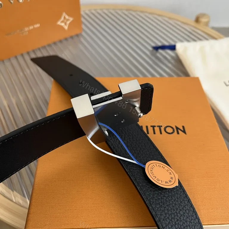 View 9 of Bold Leather Belt with LV Buckle - Modern, Durable Accessory