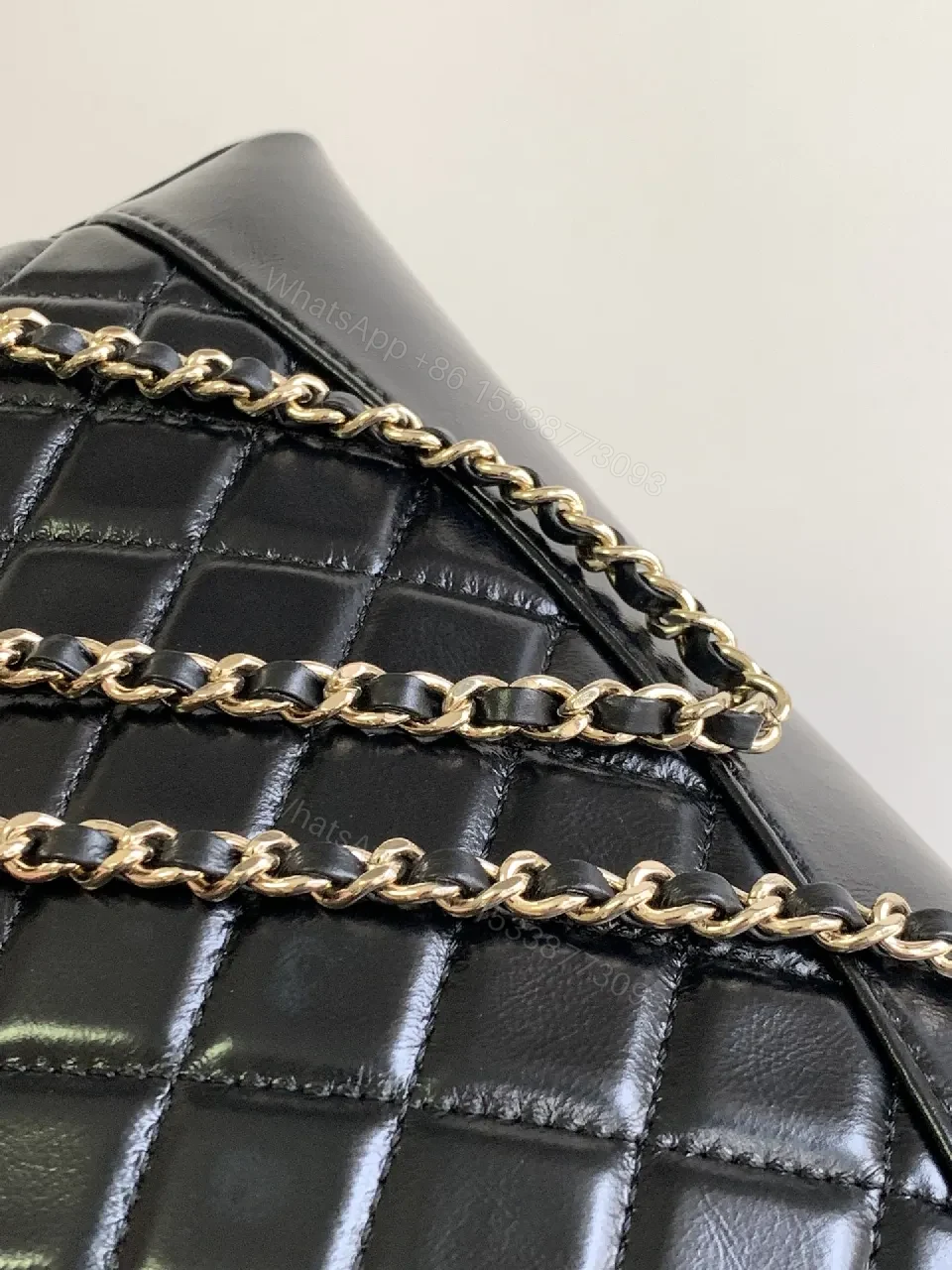 View 7 of Quilted Leather Handbag: Black, Gold Chain, Luxe Everyday Style