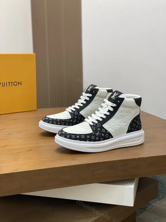 View 5 of Luxe LV-Style High-Top Sneakers: Monogram Contrast