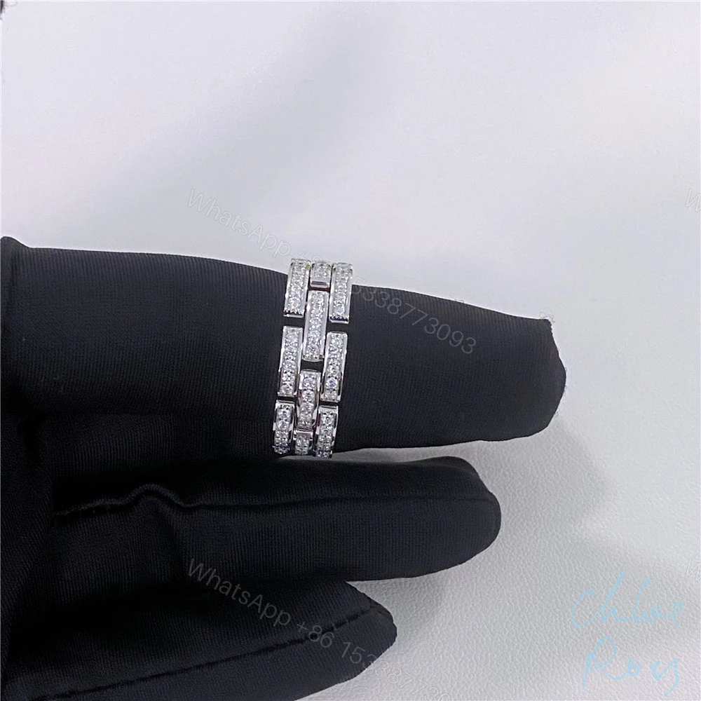 View 3 of Cartier 18K White Gold Maillon Panthere Ring 3 Rows Diamonds