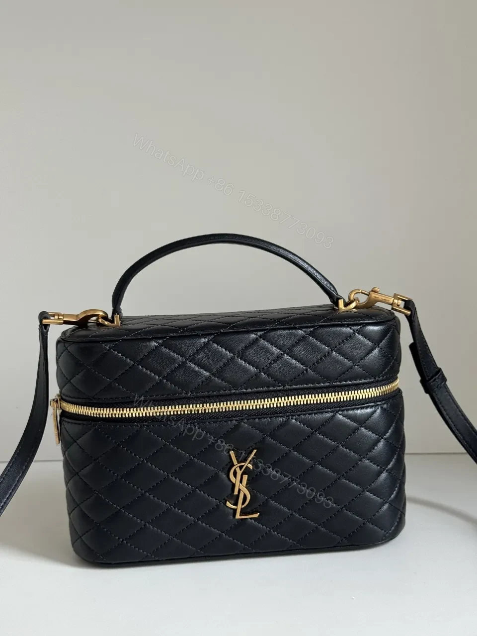 Quilted Crossbody Bag: Black Leather, Gold-Detail, Compact Luxe — view 1