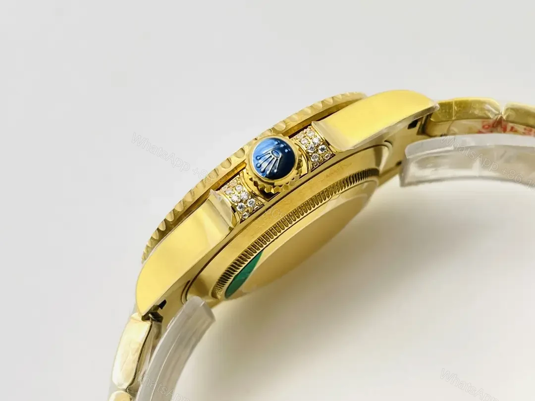View 4 of Rolex Submariner Yellow Gold Green Black Bezel Paved Diamond Oyster Bracelet 40mm RLX-SUB-YG-GRNBLK-PAV40-OYS