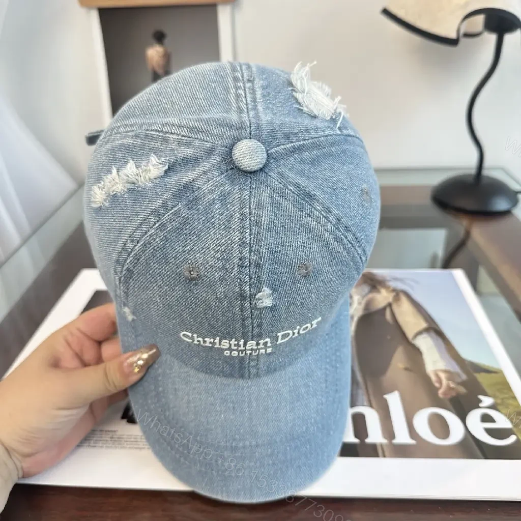 View 6 of Blue Denim Cap Distressed Crown / White Embroidered Text Cap