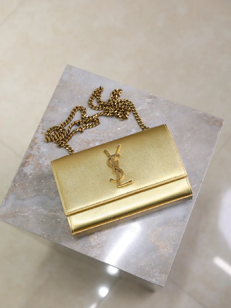 View 5 of Gold Leather Clutch, YSL-Style, Compact Luxury Carry