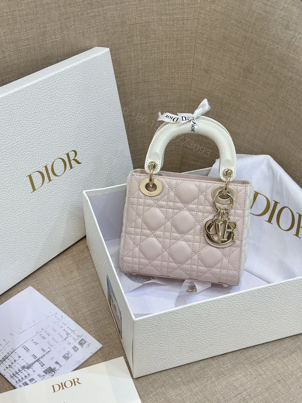 View 7 of Dior Lady Mini Handbag for Women Pink Cowhide Like Auth 18cm