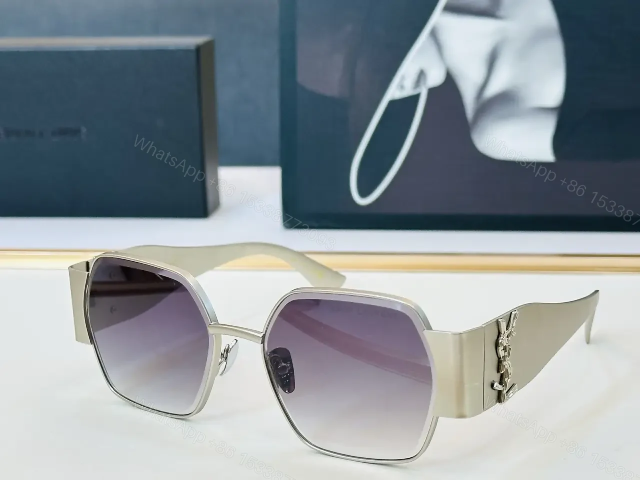 View 3 of Gold-Tone Metal Sunglasses: Bold Luxe Square Frames