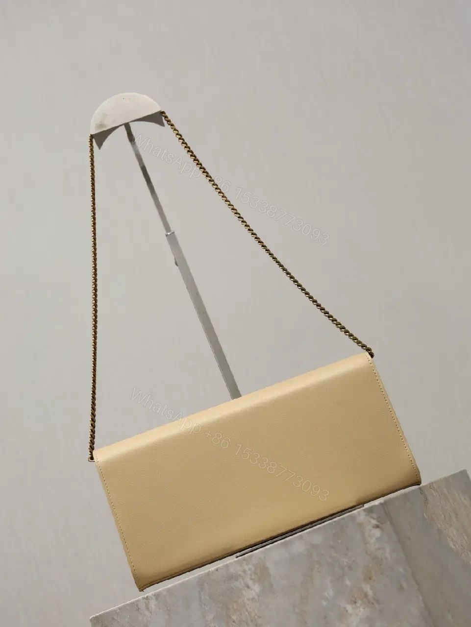 View 7 of Minimalist Saddlebag with Signature Chain, Leather, Compact Crossbody
