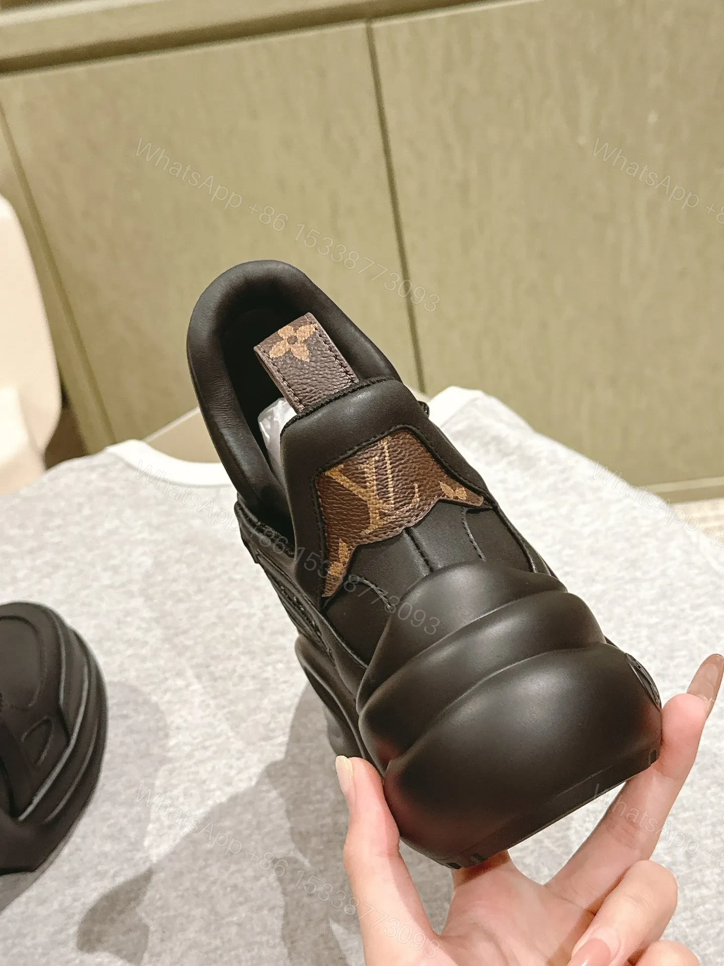 View 2 of LV Women Black Leather Sporty Chunky Sneakers