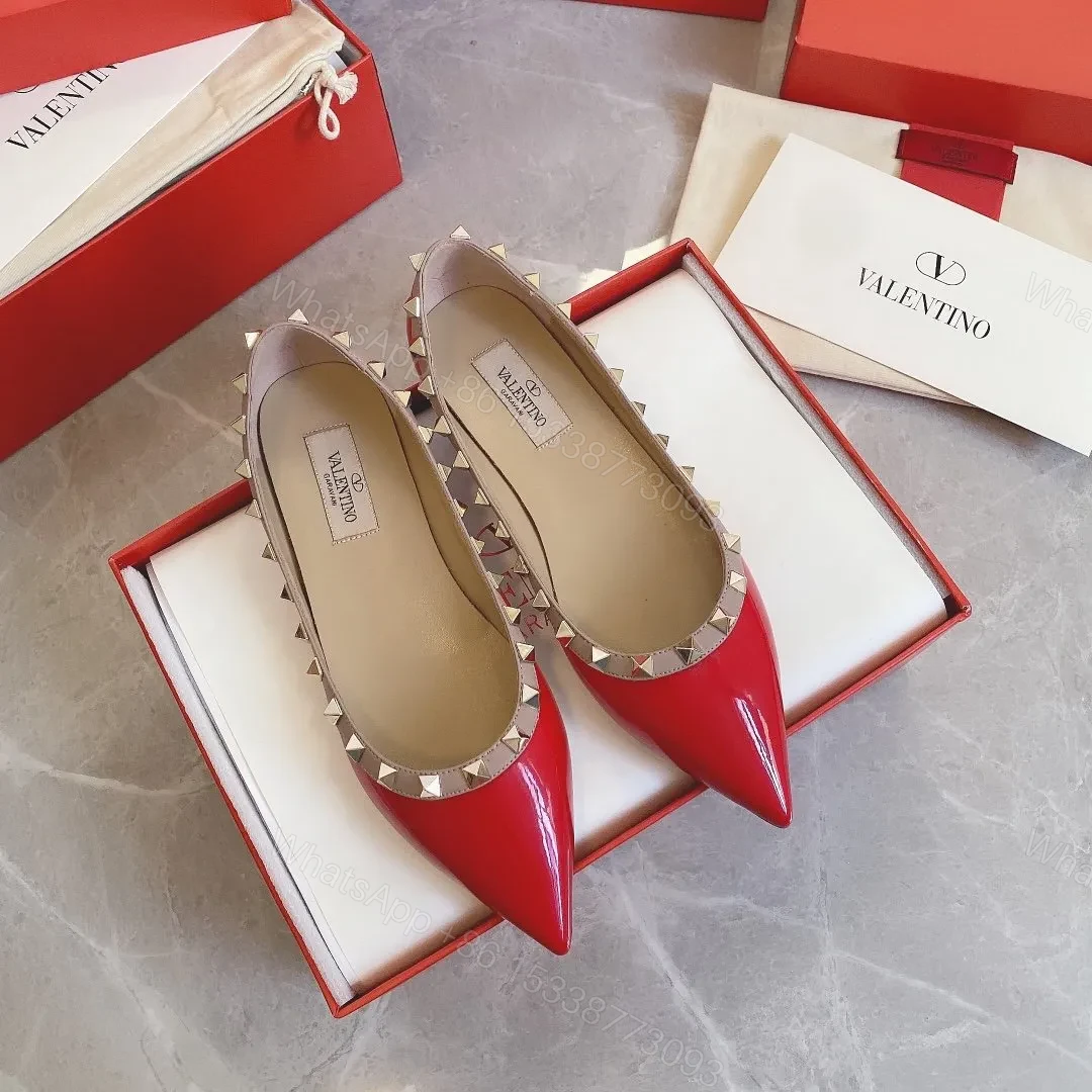 View 3 of Valentino Women Red Patent Leather Studded Flats