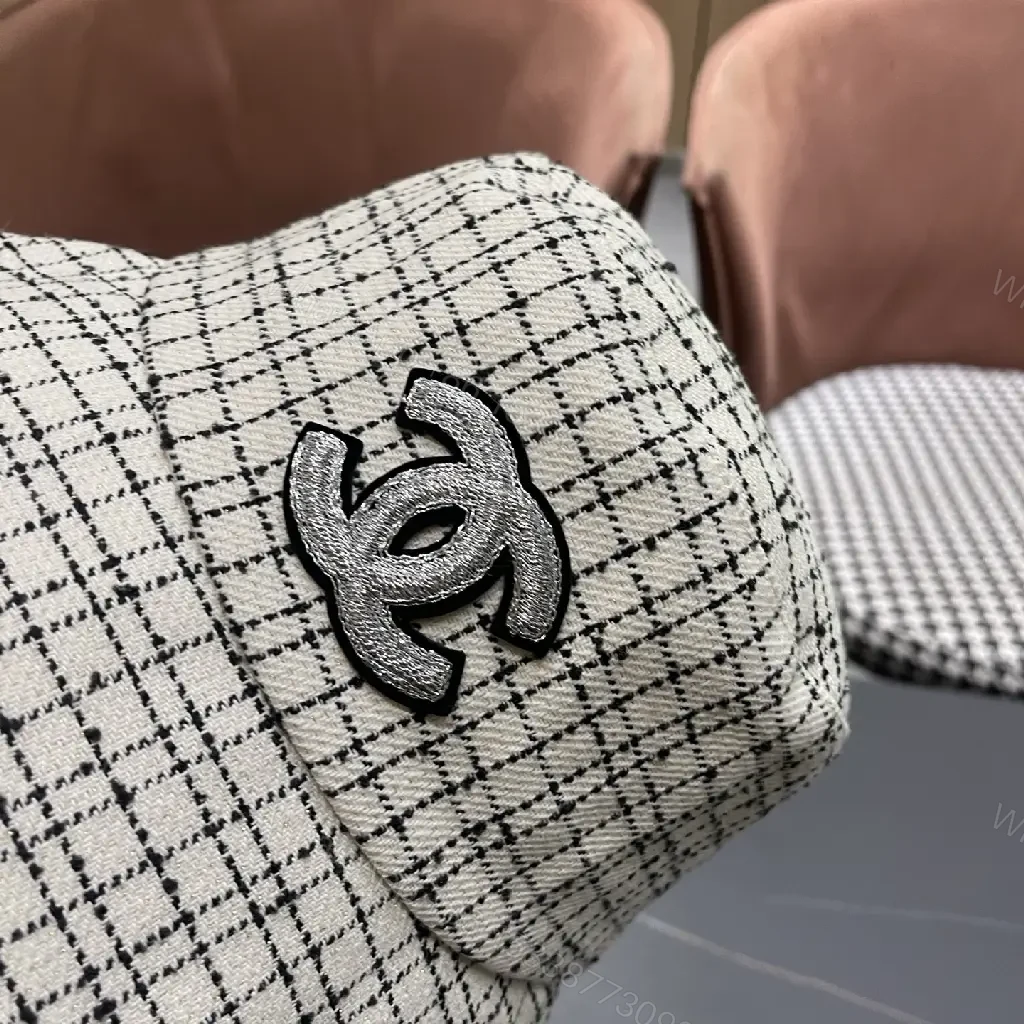 View 7 of Tweed Cap: Luxury Grid Pattern with Logo Badge