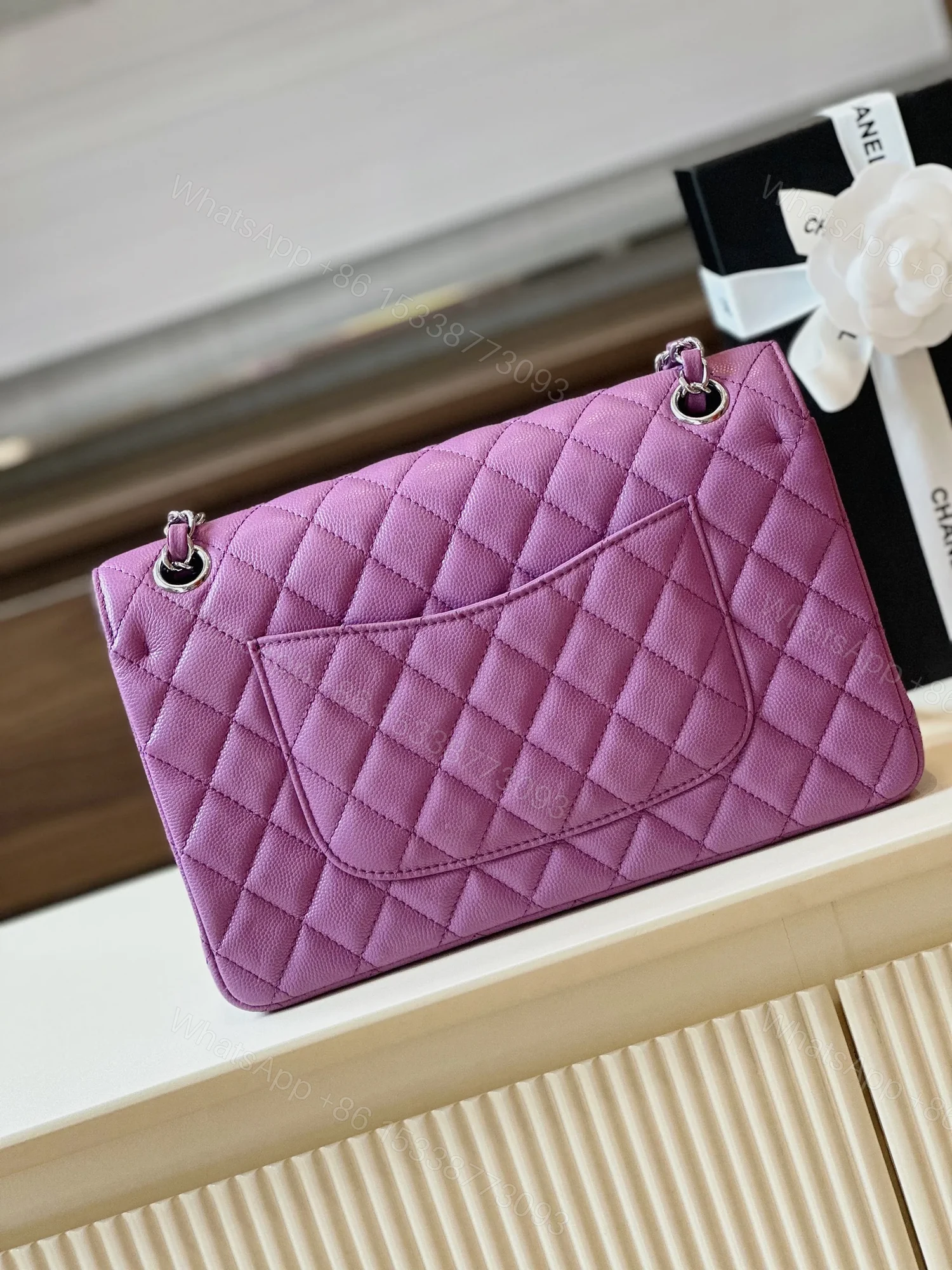 View 5 of Chanel Classic Handbags Woman’s Purple Lock Silver 25cm