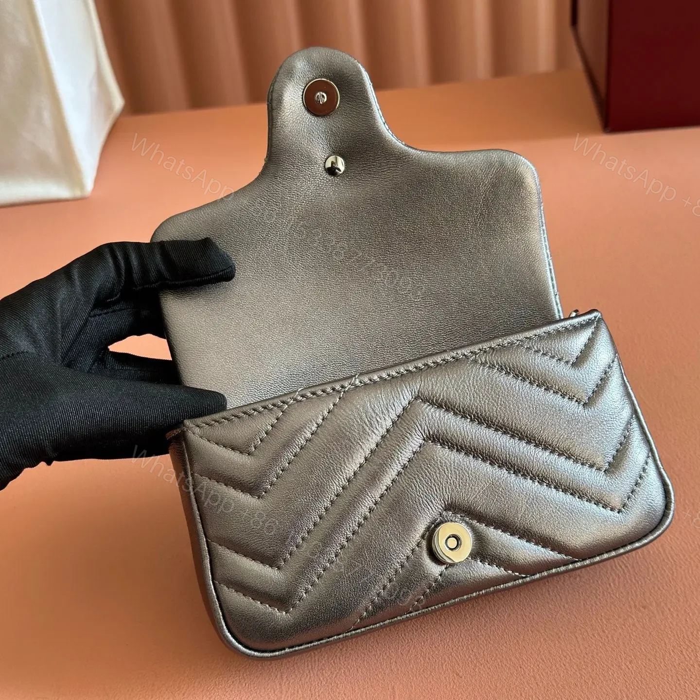 View 7 of GUCCI GG MARMONT BAG 16 IN WARM GRAY BROWN LAMBSKIN