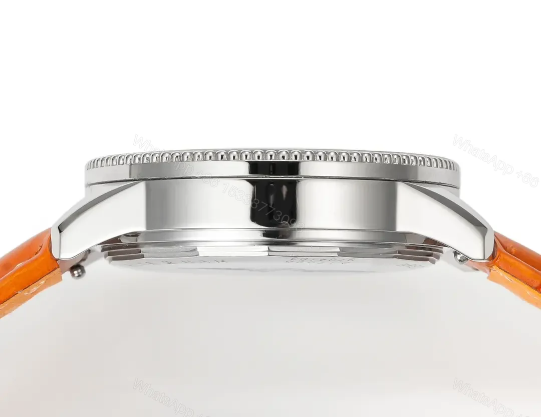 View 7 of V9 Factory Breitling Women’s Navitimer Automatic Watch – Silver Dial, Orange Leather Strap, 35mm Stainless Steel Case