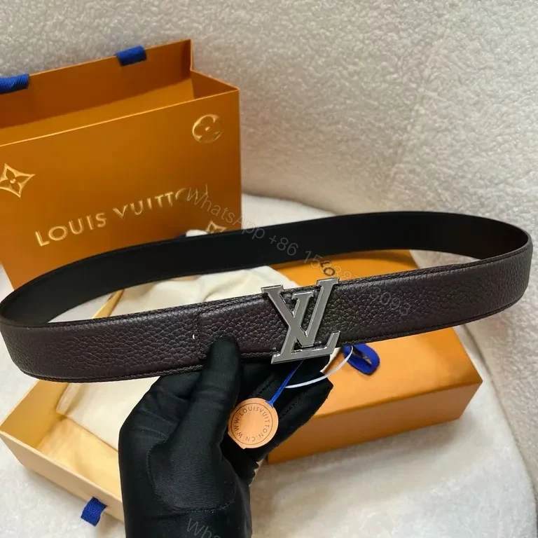 View 3 of Refined LV Belt | Gold Buckle, Textured Leather, Elegant Everyday