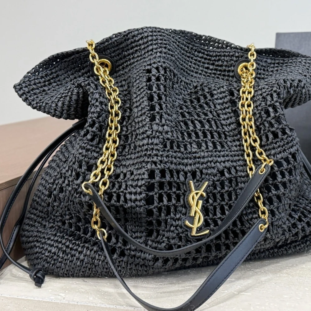 View 2 of Saint Laurent Jamie Shopping In Raffia Black 35Cm
