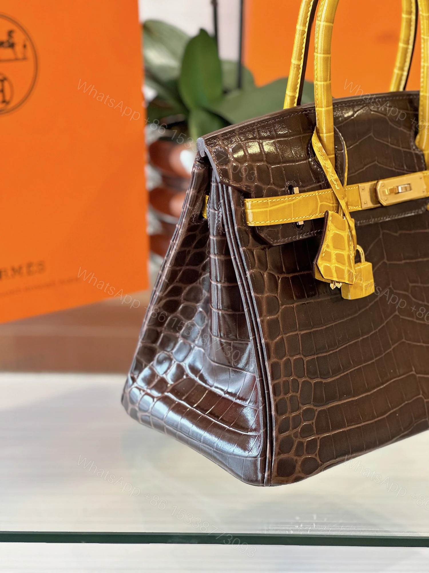 View 5 of Hermes Birkin 30 Brown/Gold Genuine Crocodile Leather Gold Hardware – Custom Made