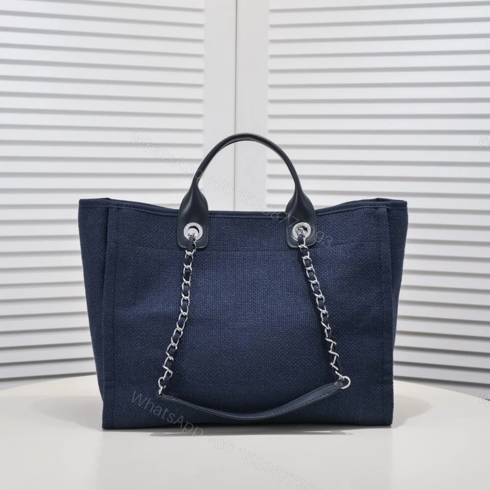 View 6 of Chanel Deauville Shopping Tote Dark Blue 39Cm
