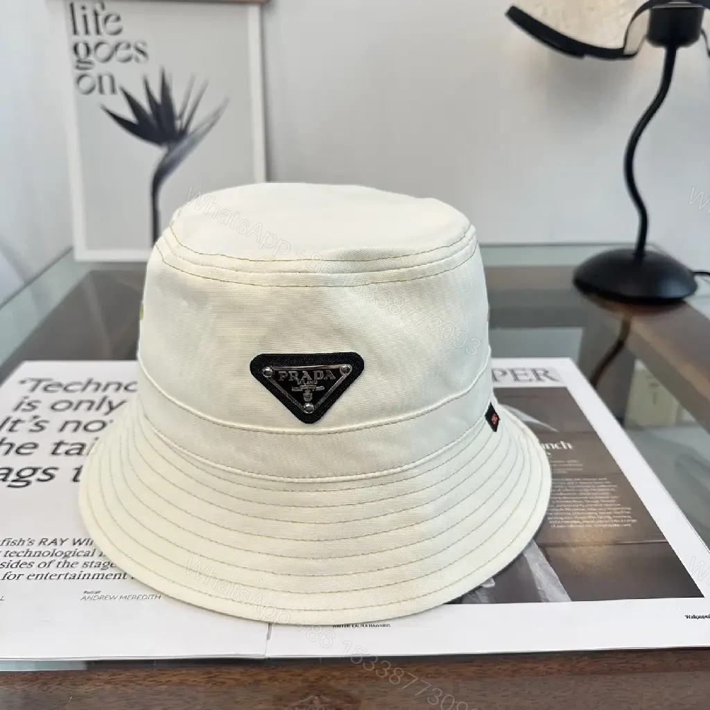 View 4 of White Bucket Hat Cotton Classic Stitch Brim, Minimal Logo Patch
