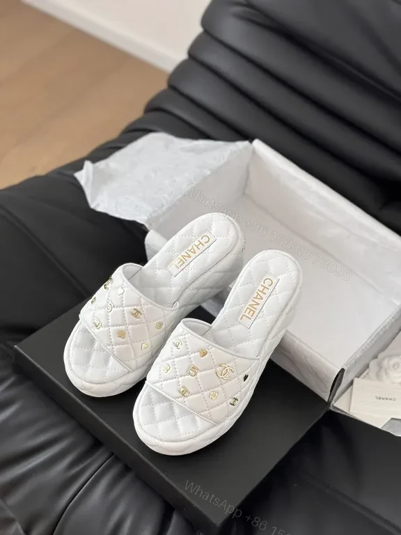Chanel-Inspired Quilted White Slides: All-Day Comfort — view 1