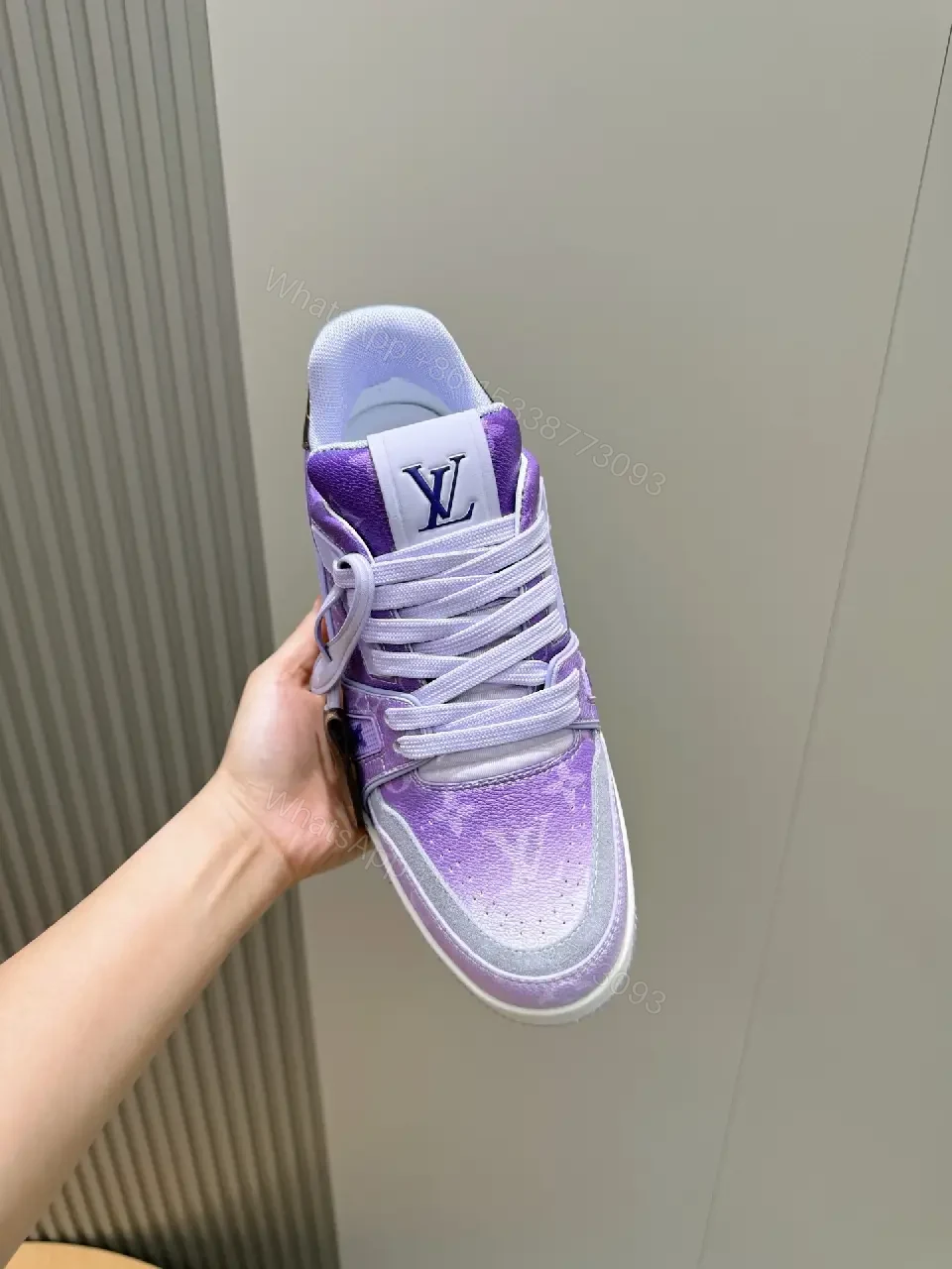 View 9 of Lavender Gradient Luxe High-Tops with LV-Inspired Detail