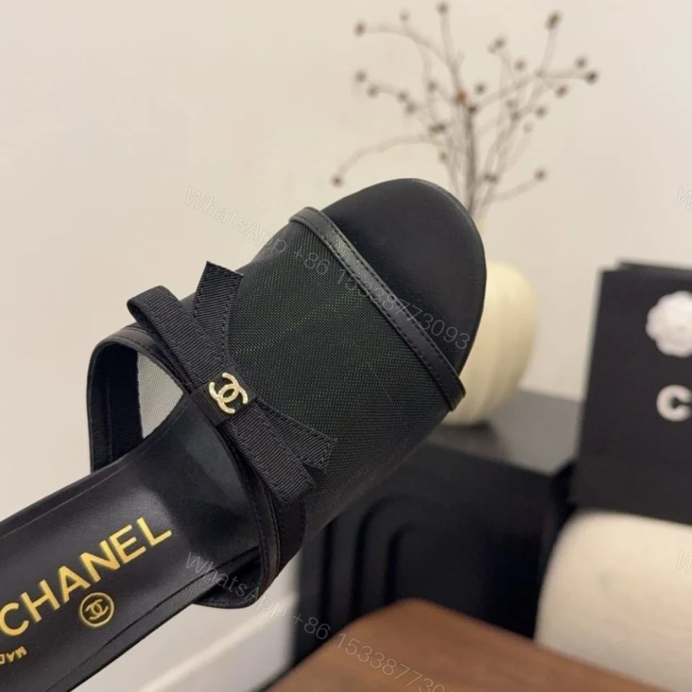 View 10 of Chanel Mesh Bow Block Heel Mules Black