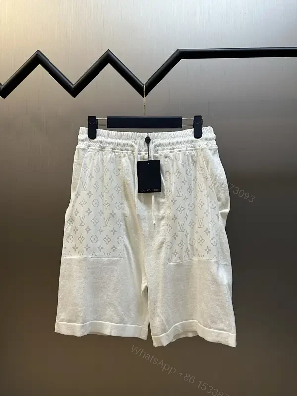 White Knit Monogram-Pattern Shorts with Drawstring Comfort — view 1