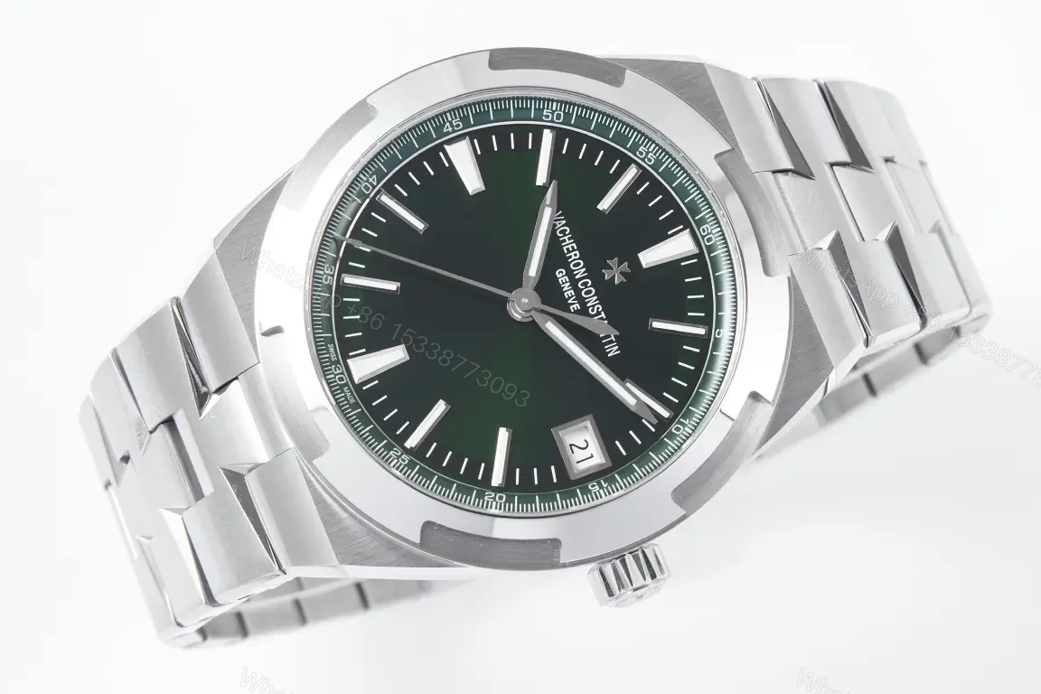 View 4 of JJ Factory Vacheron Constantin Overseas Ultra-Thin Stainless Steel Watch with Green Dial and Date Display
