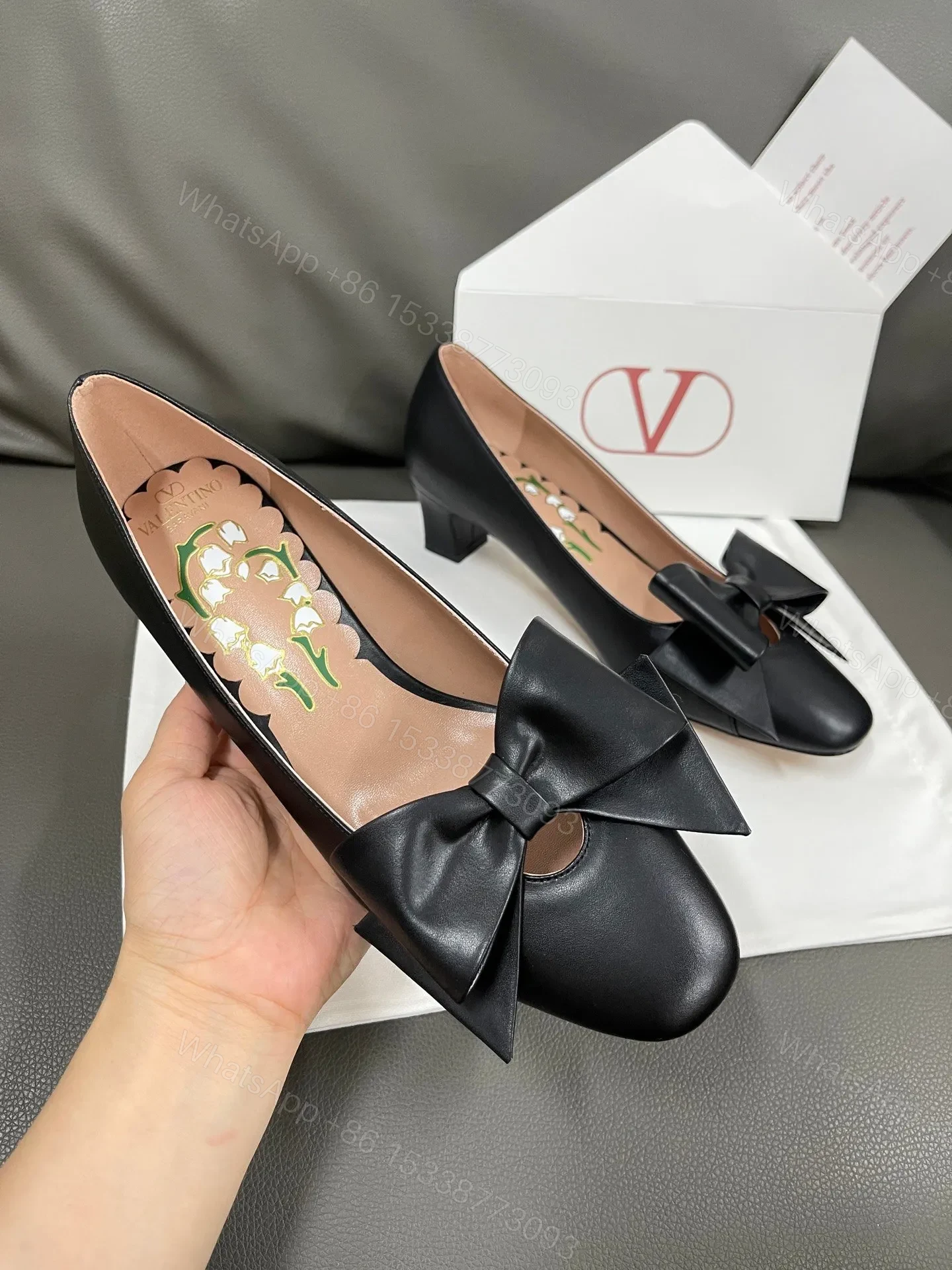 View 5 of Valentino Women Black Leather Bow Detail Flats