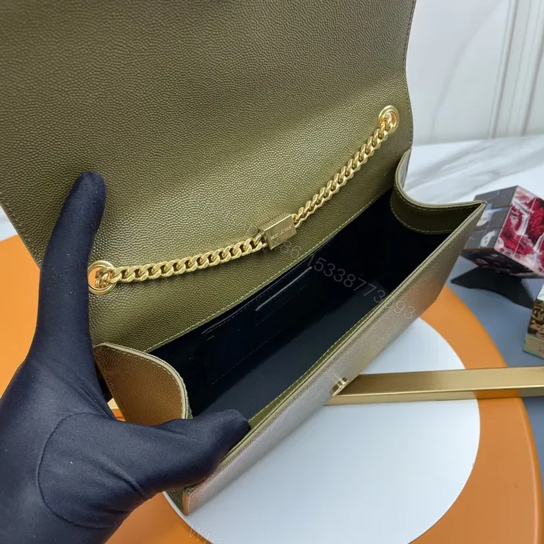 View 5 of Olive Green YSL-Inspired Leather Shoulder Bag: Structured Luxe