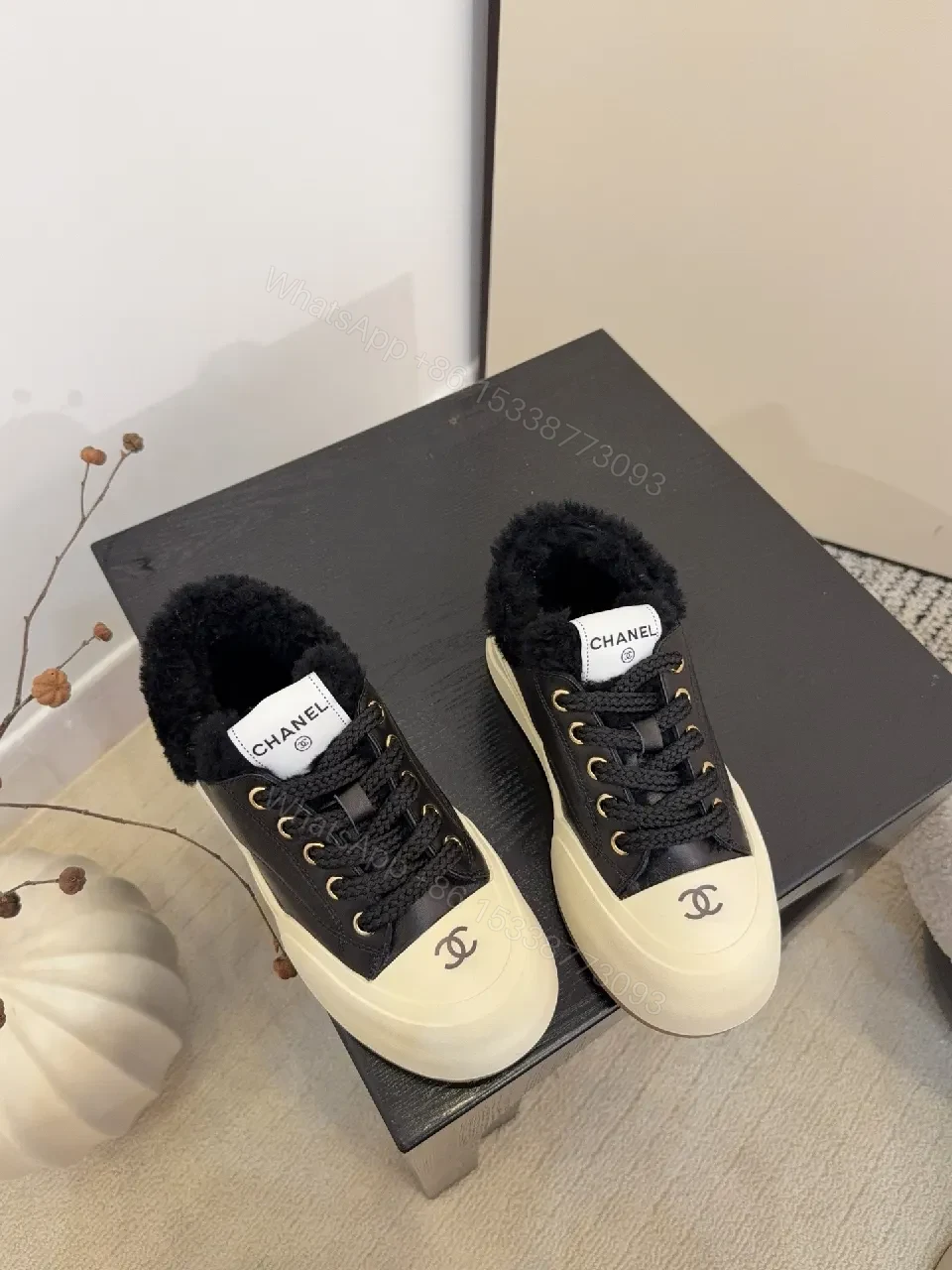 View 9 of Chic Leather High-Top Sneakers with Plush Warmth and Accents