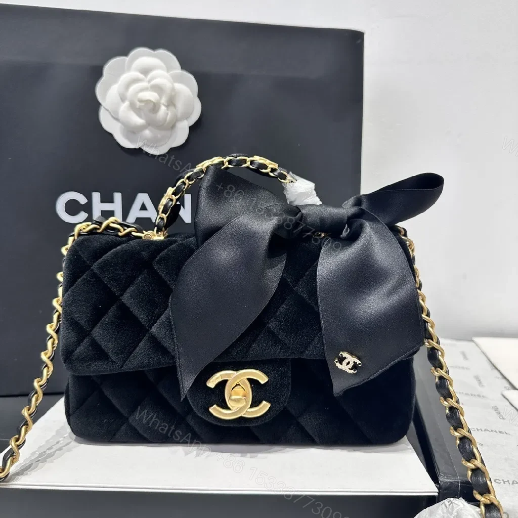 View 4 of Velvet Bow Mini Bag: Luxe Chanel-Inspired Satchel