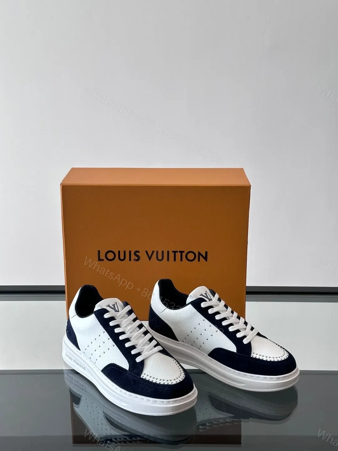 View 5 of LV Men White Leather Suede Sneakers