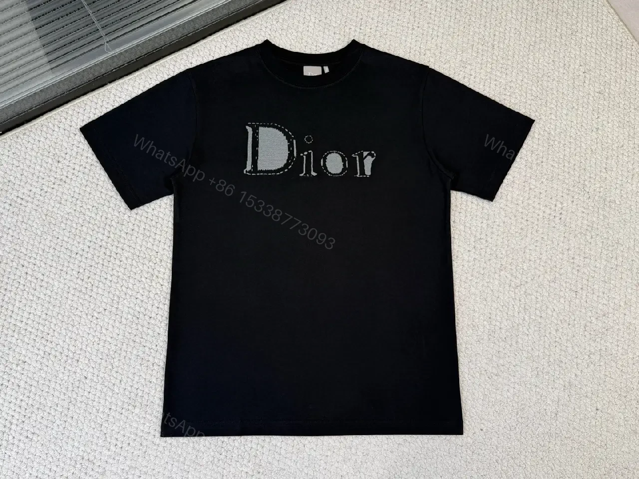 View 2 of Black Cotton Dior-Inspired Logo Tee, Minimalist Luxe, Crewneck Top