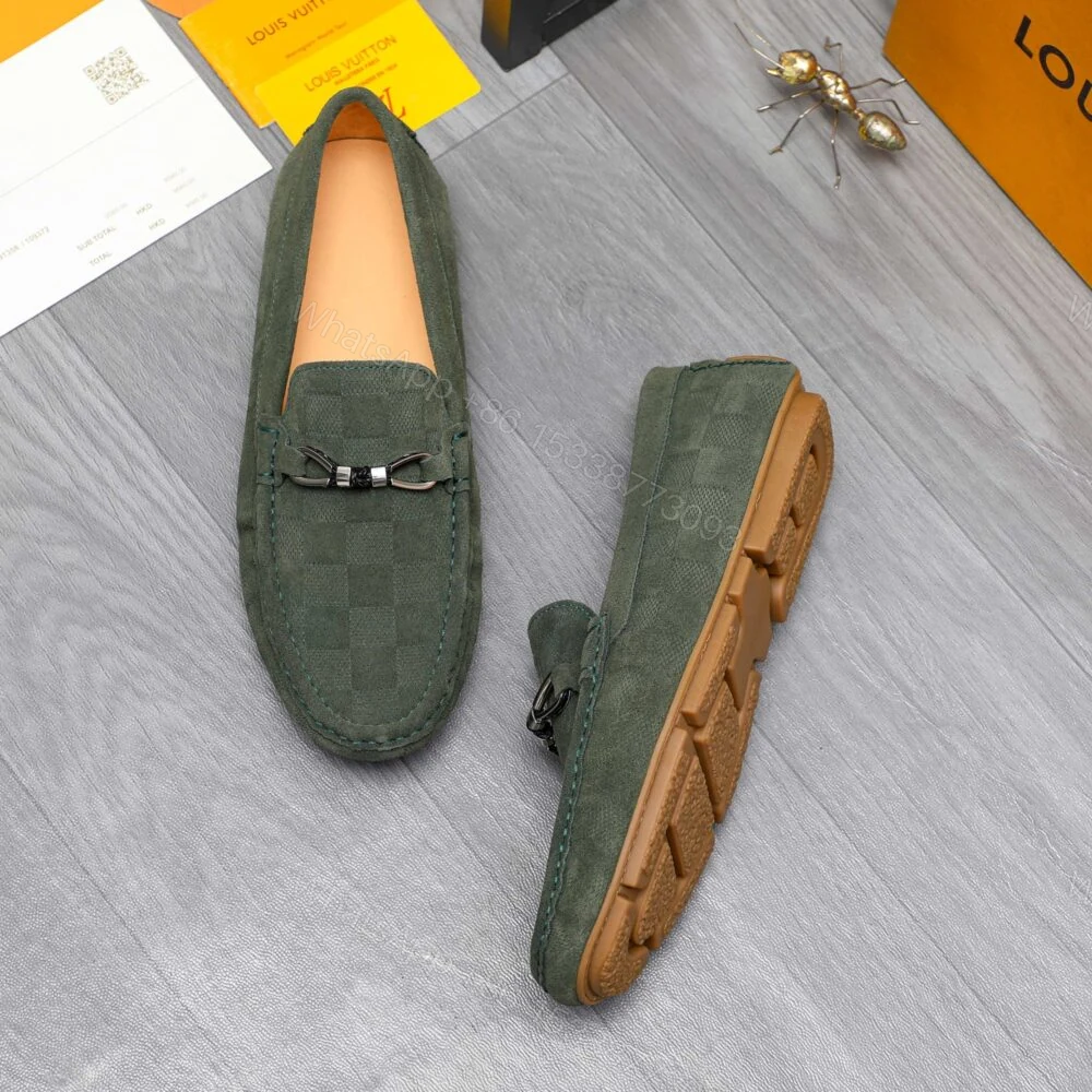 View 5 of Louis Vuitton LV Damier Suede Loafers In Dark Green