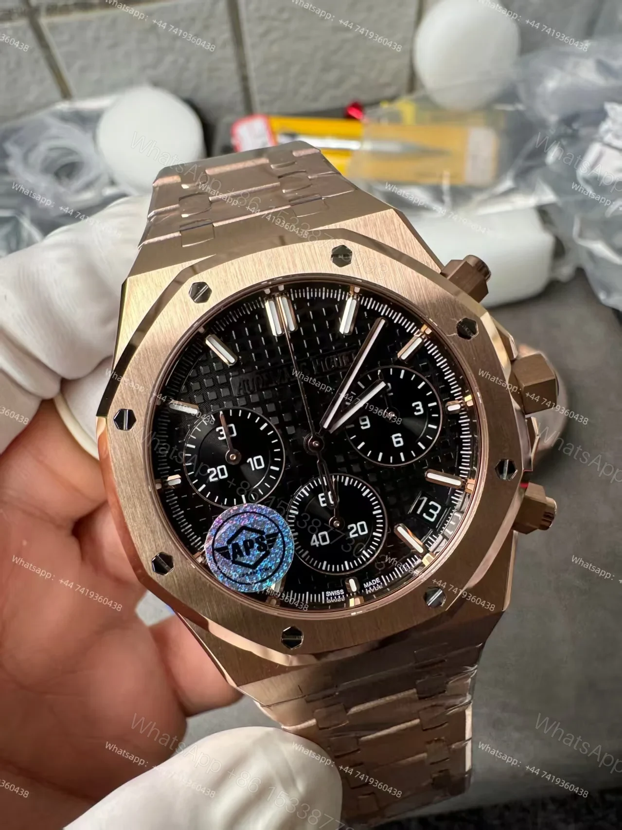 View 6 of Audemars Piguet Super Clone Royal Oak Rose Gold Black dial 26240 Chronograph 41mm Cal.4401