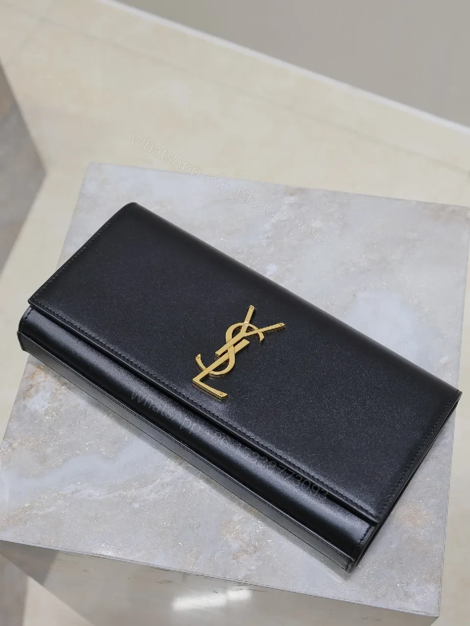 View 7 of Compact Leather Wallet Clutch with Monogram Accent