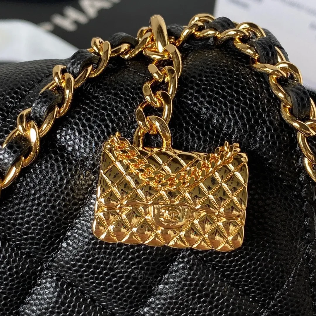 View 5 of Chanel Woc Charm Replica 11 Handbag Lizard Skin Black With Gold Lock 20cm