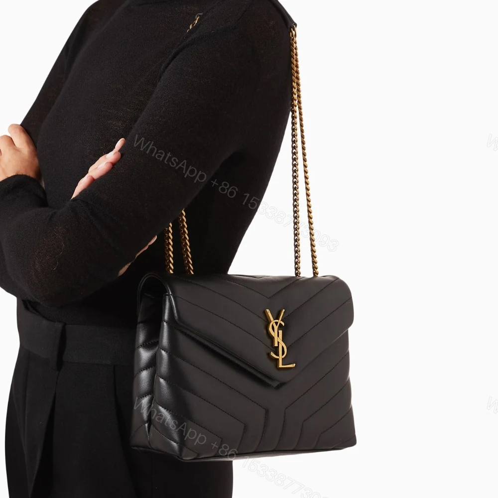 View 12 of Saint Laurent Loulou Medium Chain Bag In Matelassé Y Black Gold 26Cm