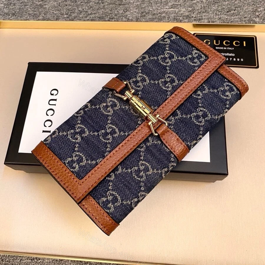 View 3 of Gucci Jackie 1961 Continental Chain Wallet GG Denim Blue 19Cm