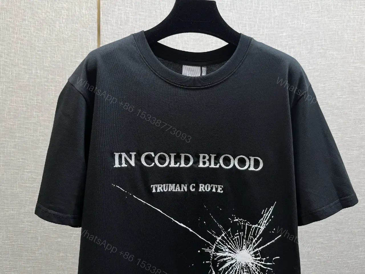 View 2 of Black Cotton Tee, Dramatic Crackle Print, Relaxed Fit, Bold Typography Tee