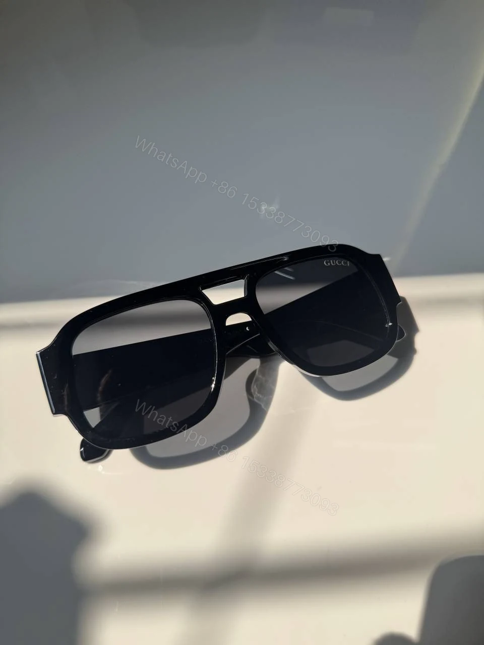 View 3 of First Copy Gucci Wraparound Sunglasses Black Frame Grey Lens