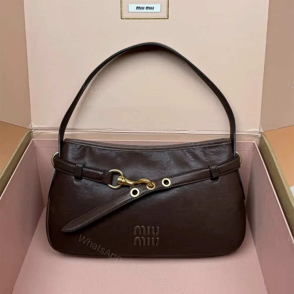 高仿miumiu*Aventure系列5BC182小羊皮腋下包石楠木色小號免檢版 — view 1