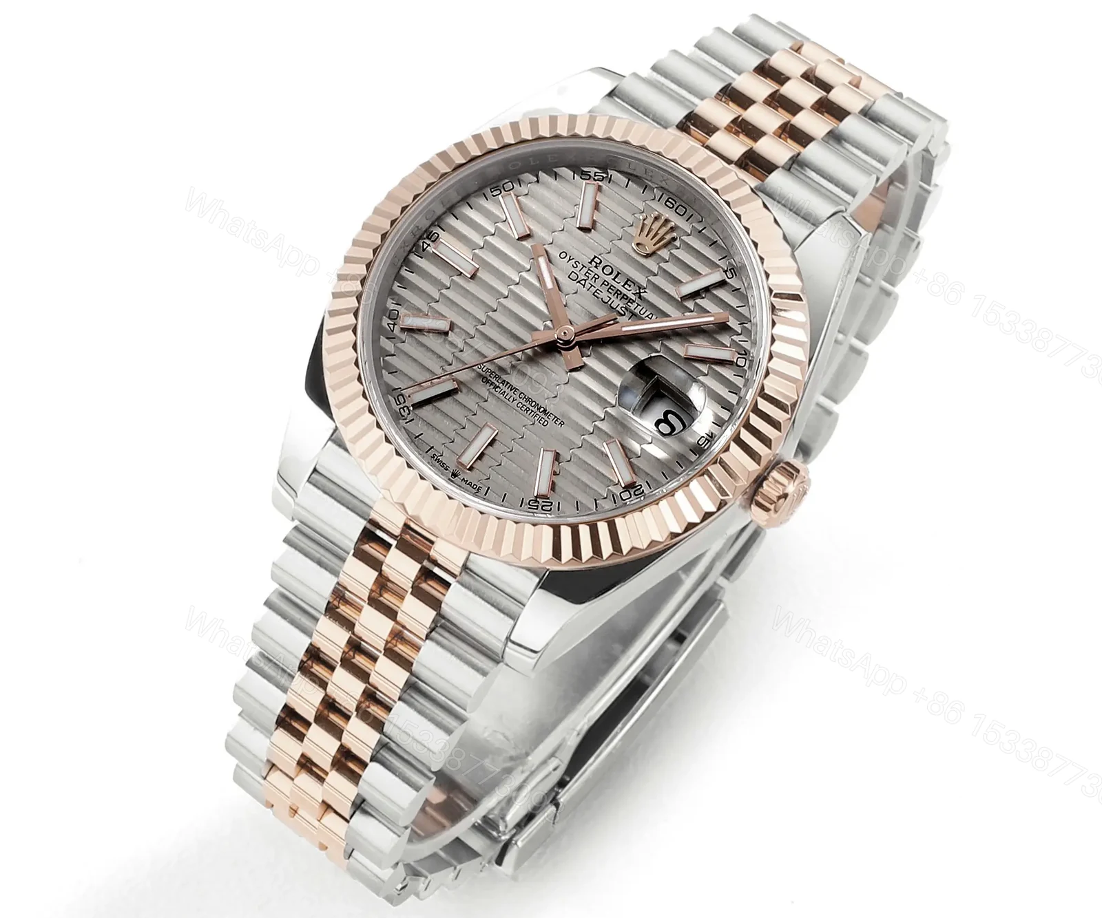 View 2 of Rolex Datejust 41 Everose Rolesor Fluted Oyster Sundust Dial Watch 126331-0018