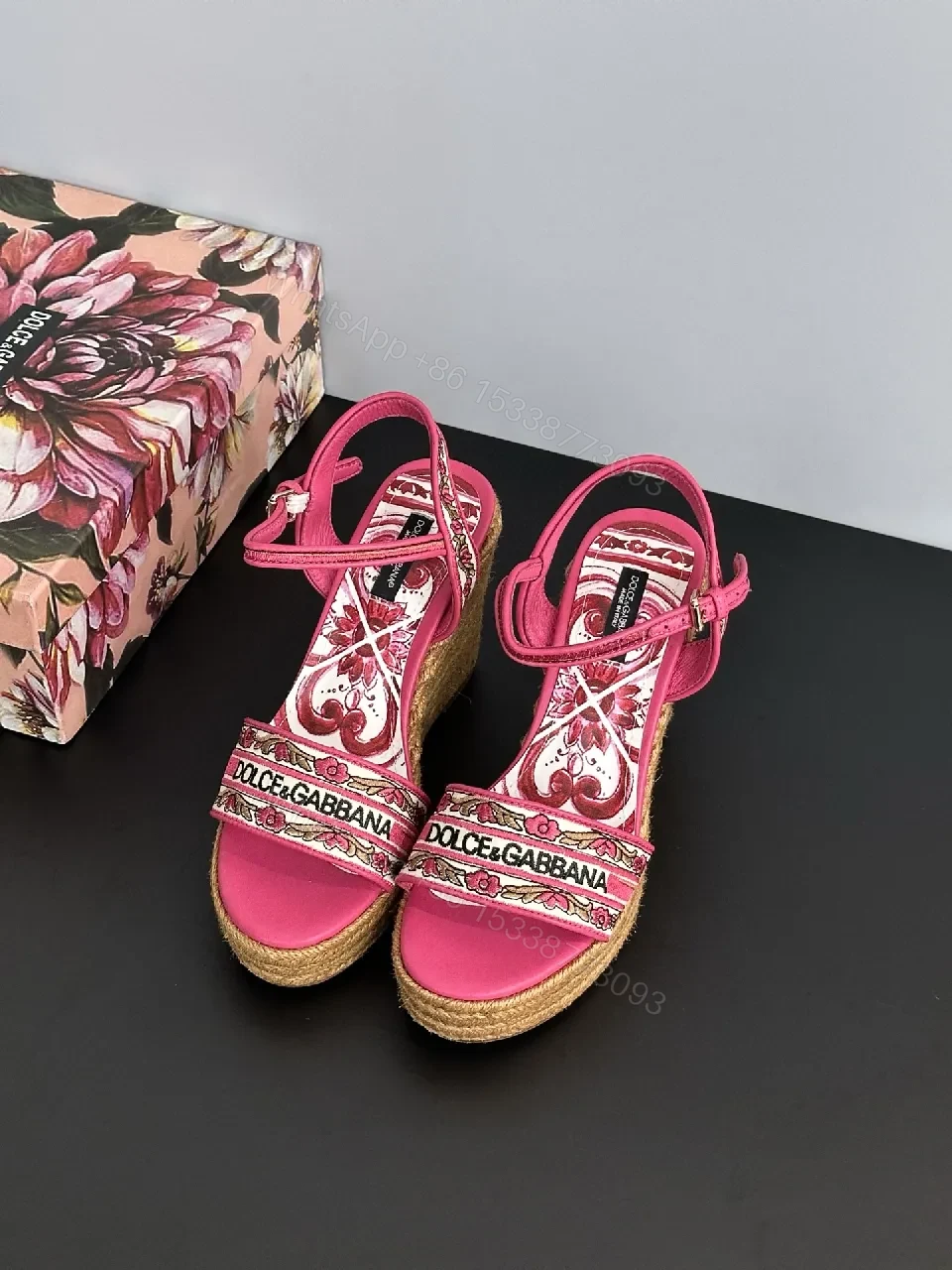 View 5 of Vibrant Pink Espadrille Wedges with Logo Textile Details