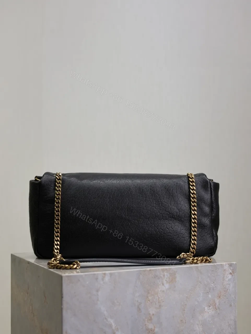 View 7 of Textured Leather Crossbody Clutch with Gold Logo hardware